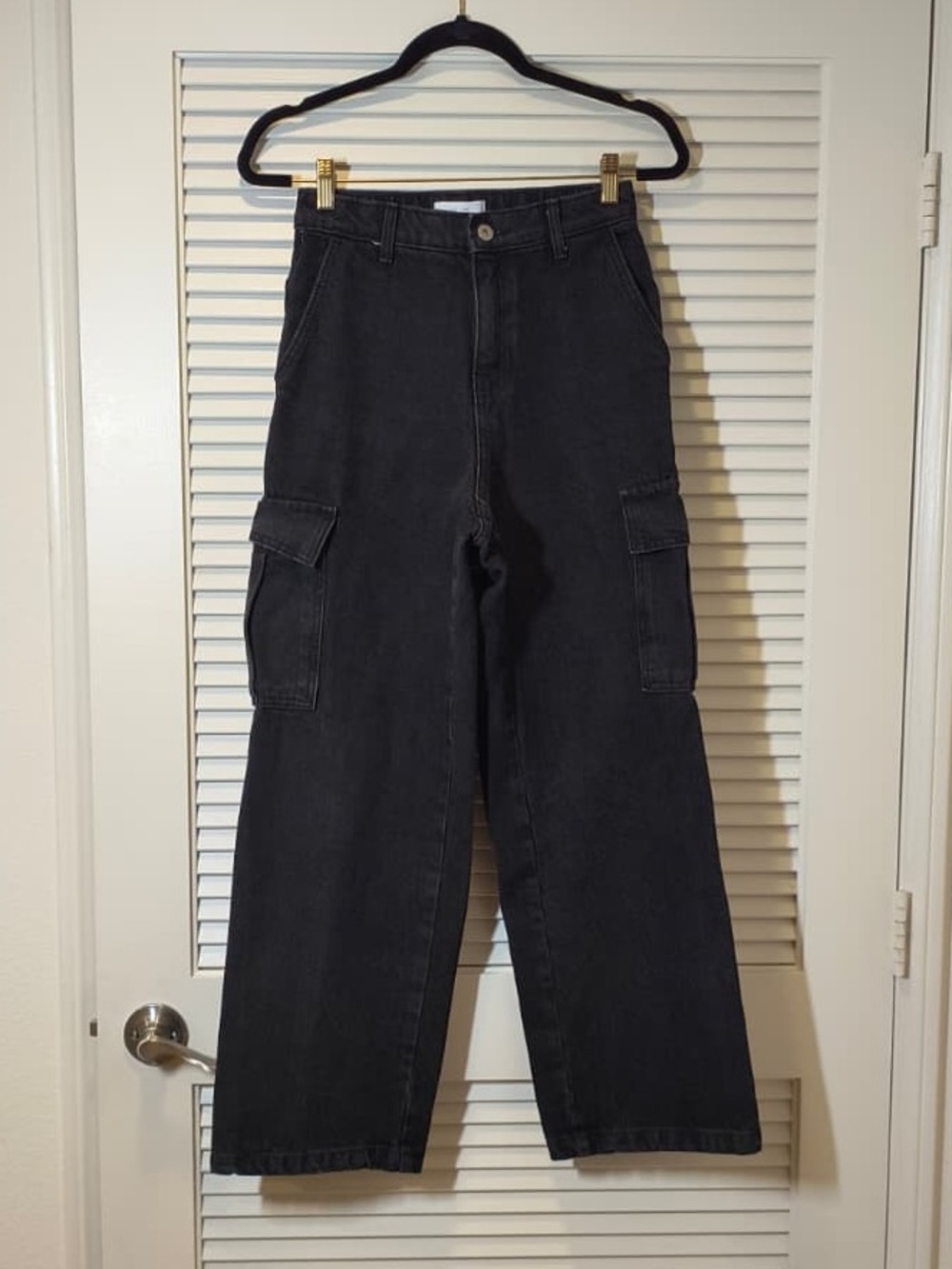 [New] Oak+Fork Black Cargo Jeans with Side Pockets